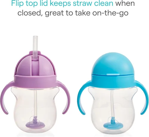Vista 3 de Munchkin Any Angle - Vasos con popote para niños pequeños, a prueba de derrames, vaso con popote con peso con asas de transición para bebés de 6