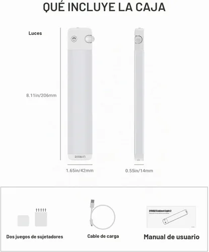 Vista 9 de Lyridz Luces recargables para debajo del gabinete con sensor de movimiento ajustable de 90 grados, luces LED inalámbricas de armario de 1500 mAh