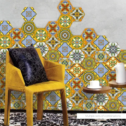 Vista 5 de Alwayspon 10 calcomanías hexagonales antideslizantes para el suelo, para decoración del hogar, despegar y pegar, autoadhesivas, para sala de estar