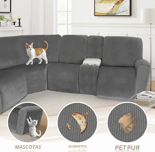 Vista 7 de Arfntevss Fundas de sofá reclinable seccional de terciopelo lavables, juego de fundas de sofá seccional de esquina para sofá reclinable elástico