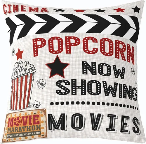 Vista 11 de Homewish Theater Cinema Poster Throw Pillow Covers (Pack of 1),Retro Movie Cushion Cover for Kids Boys Teens Popcorn Pillow Cases Movie Night Living