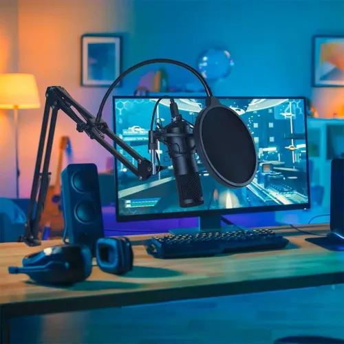 Vista 3 de Micrófono de condensador, kit de micrófono de condensador USB para PC y computadora cardioide de metal para grabación, podcasting, estudio en casa