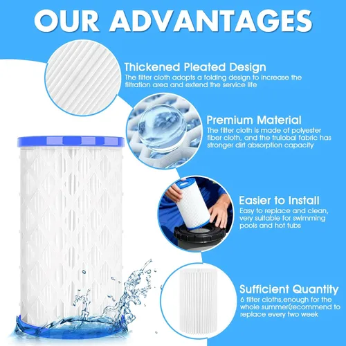 Vista 6 de Cartucho de filtro universal para piscina tipo A/C o III, paquete de 6 reemplazos reutilizables para piscinas sobre el suelo, filtración de alta