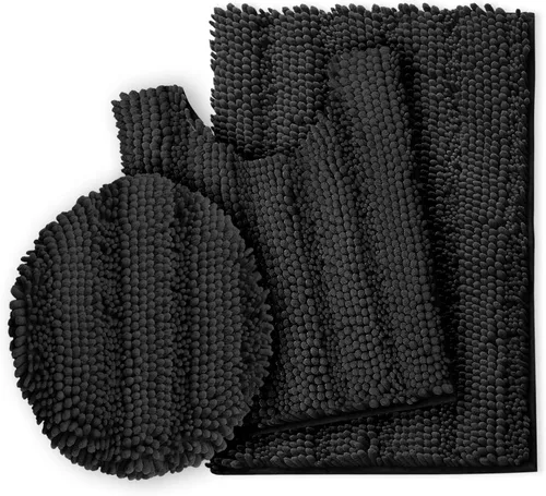 Vista 23 de Clara Clark Tapetes para baño de felpilla, tapetes de baño de felpa ultra suaves, lavables a máquina, con parte trasera antideslizante, 44 x 26 Negro