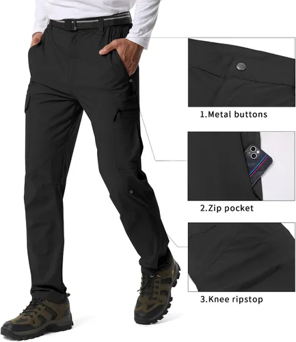 Vista 20 de Pantalones de senderismo para hombre, ligeros, transpirables, con 6 bolsillos, para verano, casual, de secado rápido, impermeables, pantalones