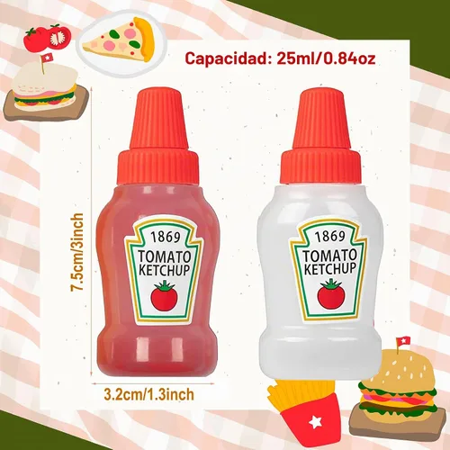 Vista 3 de Mini botella de ketchup para accesorios de caja Bento, botellas exprimibles de condimentos de 1 onza, recipiente de plástico vacío para aderezos