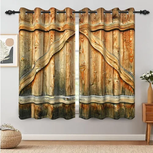 Vista 90 de Cortinas rústicas para ventana de puerta de granero, puerta de madera gris, puerta de garaje, tratamiento de ventana para sala de estar, dormitorio