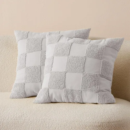Vista 14 de Fundas de almohada de doble puntada 100 % algodón, fundas de almohada decorativas bohemias a cuadros con mechones de 20 x 20 pulgadas, hechas