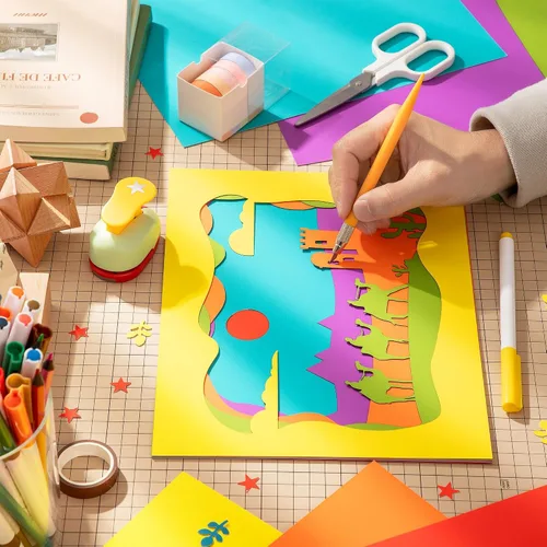 Vista 7 de 24 hojas de papel de cartulina de 6 colores de 8.5 x 11 pulgadas, papel de doble cara de 92 libras/8.82 oz/m², papel grueso de construcción