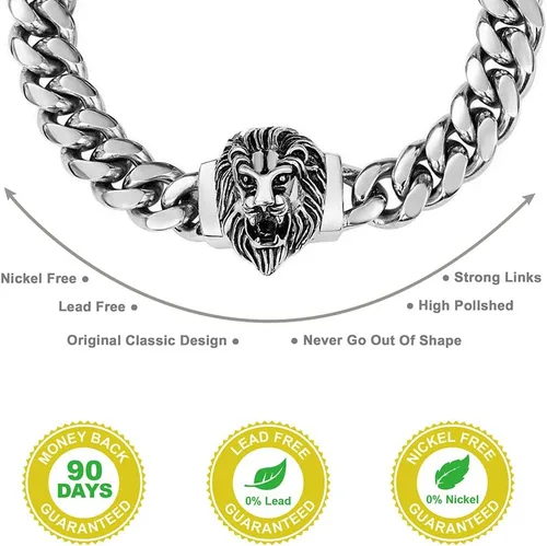 Vista 10 de Cadena de eslabones cubanos para hombre, gargantilla de león, collar de plata Hip Hop de 18 pulgadas, 20 pulgadas y pulsera de 8.5 pulgadas, juego