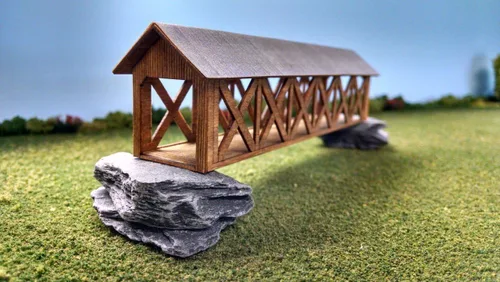 Vista 2 de Train Time Laser HO Scale Feller Creek - Kit de corte láser para puente cubierto