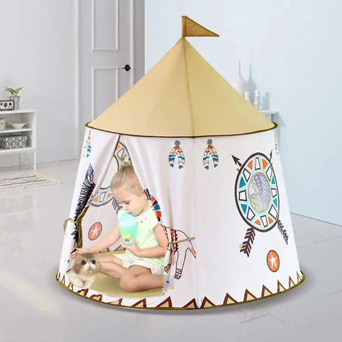 Vista 2 de Tienda de campaña plegable para niños, casa de juegos india de dibujos animados para niños con bolsa de transporte, material respetuoso con la piel