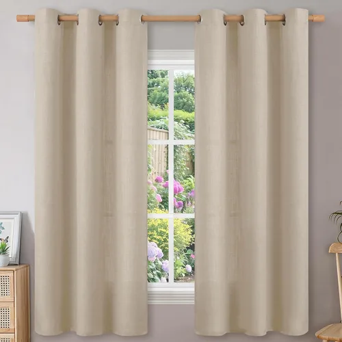 Vista 22 de BGment Cortinas de Lino Beige de 63 Pulgadas de Largo 2 Paneles - Tratamientos para Ventanas con Textura de Arpillera Filtrantes de Luz Cortinas