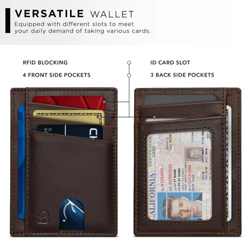 Vista 3 de SERMAN BRANDS RFID Blocking Slim Minimalist Mens Front Pocket Wallet. Thin Card Holder. Full Grain Leather Wallets for Men