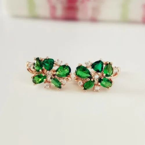 Vista 2 de MC 2024 New Flower Earrings Office Style Rose Gold 585 Color Jewelry Green Stone Earrings For Women Fashion Accessories