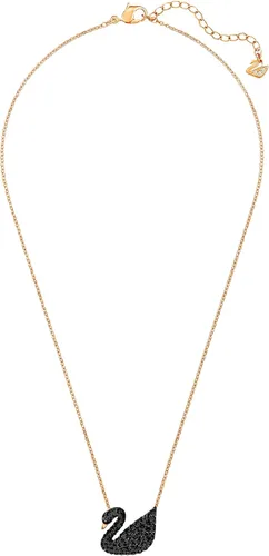 Vista 2 de Swarovski Iconic Swan Necklace and Earrings Collection, Rose Gold Tone Finish, Black Crystals Collar de cisne individual