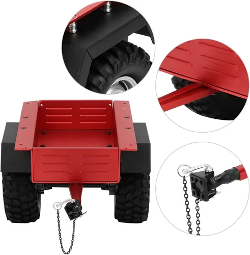 Vista 9 de Escala 1/10 RC Car Hitch Trailer Modelo de aleación de aluminio Juguete para niños Ajuste para RC Car (rojo)