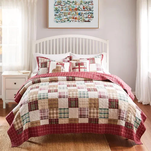 Vista 4 de Greenland Home Oxford - Juego de edredón 100% algodón, 2 piezas, tamaño individual/XL, color rojo