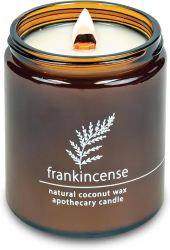 Vista 48 de Vela de mecha de madera agrietada Hemlock Park hecha a mano con cera de coco natural (grande de 16 oz, ámbar) Coconut Apricot Wax Crackling Wood