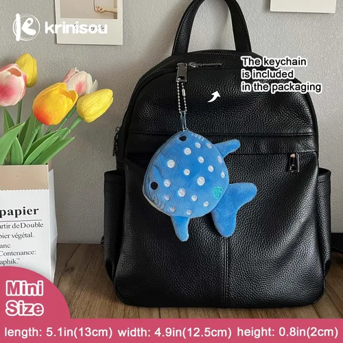 Vista 4 de Monedero de tiburón ballena, bolsa de felpa para niños, bonita cartera Kawaii con llavero con cremallera, pequeño bolso bordado de peces marinos