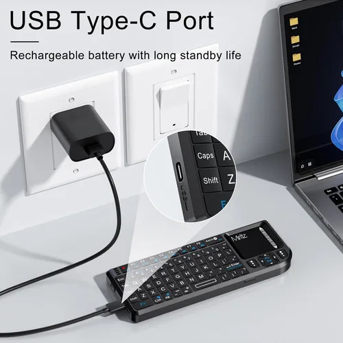 Vista 6 de Mini Teclado Inalámbrico, Mini Teclado Bluetooth con Panel Táctil Sensible, 2.4G/Bluetooth 5.1 Modo Dual Recargable Portátil, para Smart