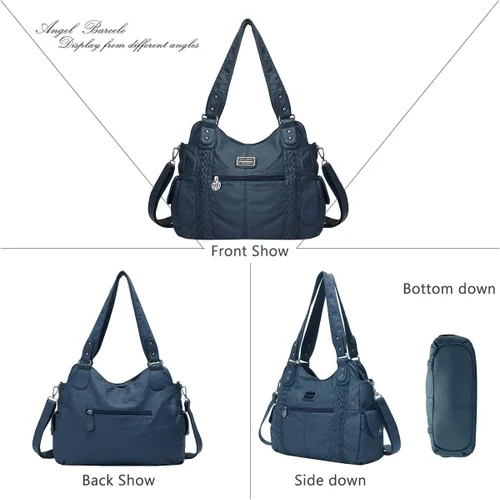 Vista 83 de Angel Barcelo - Bolsa de hombro amplia para mujer, diseño Hobo, cuero lavado