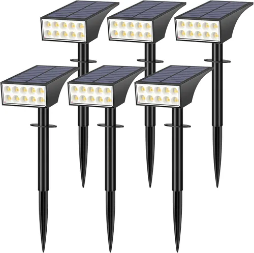 Vista 15 de WENATY Focos solares para exteriores, impermeables, IP65, LED brillantes, iluminación solar de paisaje para patio de jardín exterior, focos