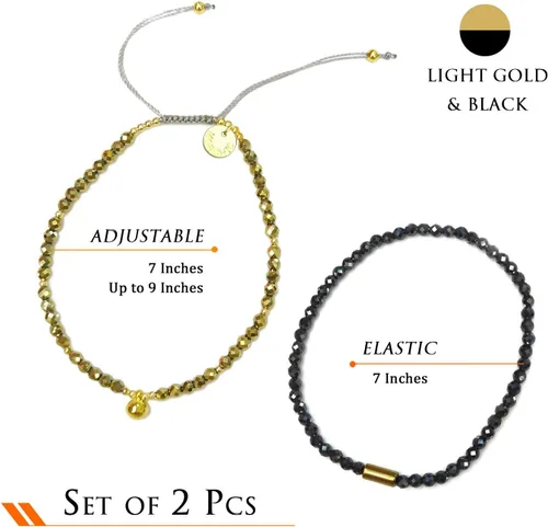 Vista 3 de Morchic Juego de 2 pulseras elásticas ajustables con cuentas de hematita brillante para mujer, gema energética semipreciosa, regalo de cumpleaños