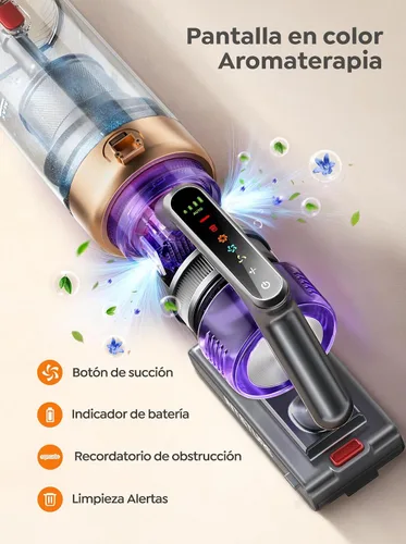 Vista 7 de INTETURE Aspiradora Inalámbrica, 600W 50KPA 65 Min Aspiradoras para el Hogar, Aspiradora de Palo Anti-Enredos con Pantalla Táctil, Carga con Montaje