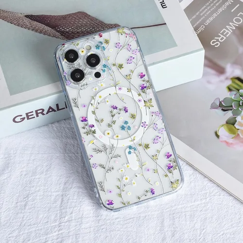 Vista 6 de Compatible con el teléfono 13 Pro - Funda magnética mate translúcida, de lujo, a prueba de golpes, magnética y con bonito patrón de flores, carcasa