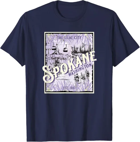 Vista 23 de Camiseta vintage Spokane Washington The Lilac City Carousel Waterfall, Negro