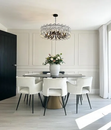 Vista 2 de LOVEDIMA Candelabros de cristal para comedor, moderna lámpara geométrica redonda de 14 luces colgante de techo con cadena ajustable en negro
