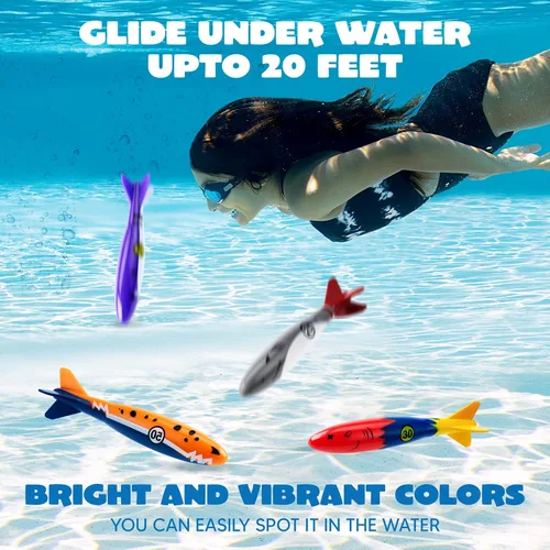 Vista 3 de JOYIN Paquete de 8 juguetes de piscina, juguetes de buceo subacuático de tiburón, colorido juguete de natación hundido, lanzamiento para niños