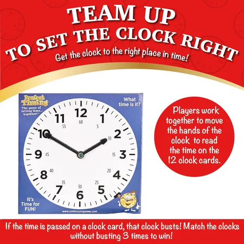Vista 3 de Continuum Games Perfect Timing Game - Juego de mesa cooperativo Tell Time para niños - Divertido juego educativo familiar para aprender a leer un