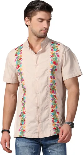 Vista 5 de Camisas mexicanas para hombre, camisas de vestir tradicionales de guayabera para hombre, camisas de vestir con botones y botones para fiesta