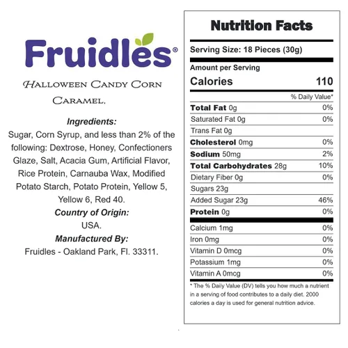 Vista 2 de Fruidles Golosinas de caramelo de maíz para Halloween, sin gluten, aperitivos divertidos y festivos (media libra)