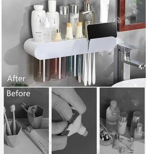Vista 6 de Soportes para cepillos de dientes para baños montados en la pared, 2 tazas de soporte magnético para cepillos de dientes, kit familiar