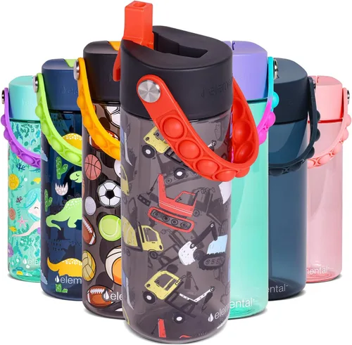Vista 46 de Elemental Botellas de agua para niños – Botella de agua para niños Splash para la escuela con mango Pop-it – Botella de agua de plástico Tritan sin