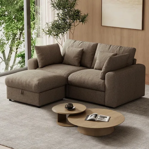 Vista 10 de WorthFurni Sofás seccionales Cloud de 110 pulgadas para sala de estar, sofá modular con asiento profundo, sofá convertible en forma de L con otomana