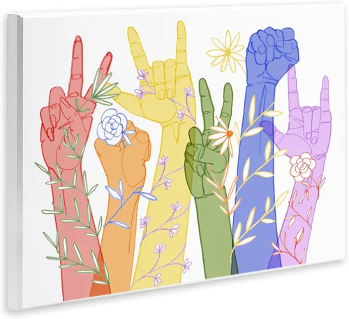 Vista 2 de Stupell Industries 'Peace Love Caring Hand Signs ASL' Arte de placa de pared