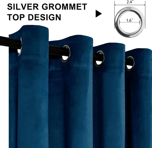 Vista 4 de XWZO Cortinas de terciopelo azul de 63 pulgadas de largo, elegantes cortinas de lujo suaves para sala de estar, aislamiento térmico, oscurecimiento