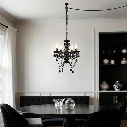 Vista 5 de Alighting Candelabro pequeño negro con 4 luces para enchufar, candelabros de cristal para comedor