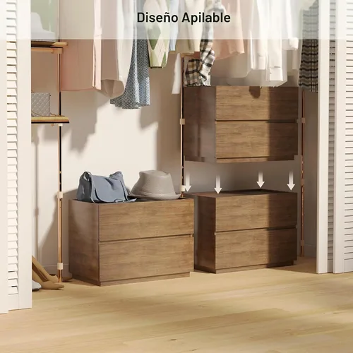 Vista 2 de woodtalks Cajonera apilable de 2 cajones, cómodas de almacenamiento multiusos para dormitorio, clóset, gabinete de almacenamiento para entrada