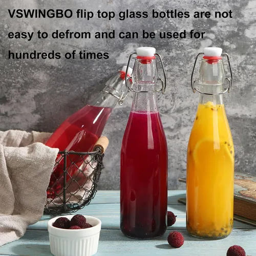 Vista 5 de Paquete de 6 botellas de vidrio con tapa abatible de 12 onzas, con tapas herméticas para elaboración casera, 2ª fermentación, kombucha, kéfir