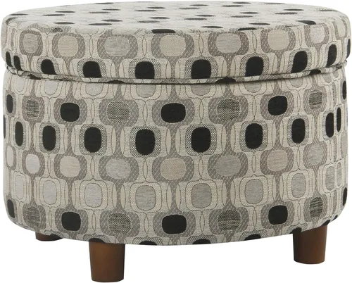 Vista 5 de Homepop Decoración del hogar Otomana redonda tapizada de almacenamiento Otomana con almacenamiento para sala de estar y dormitorio (negro Geo)