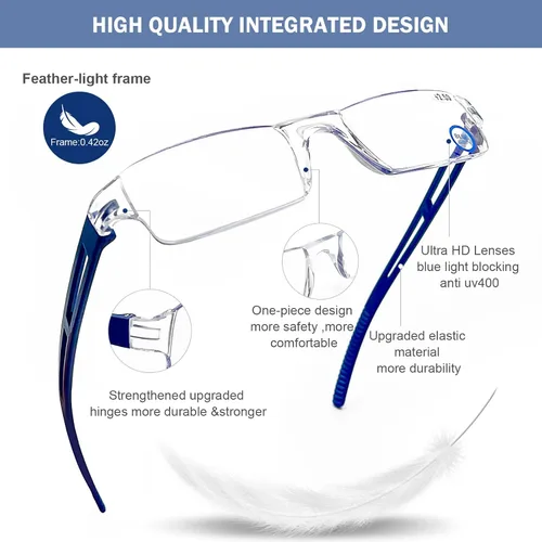 Vista 4 de AQWANO 5 Pack Rimless Reading Glasses Women Men Blue Light Block, Lightweight Clear Frames Computer Readers Anti Glare