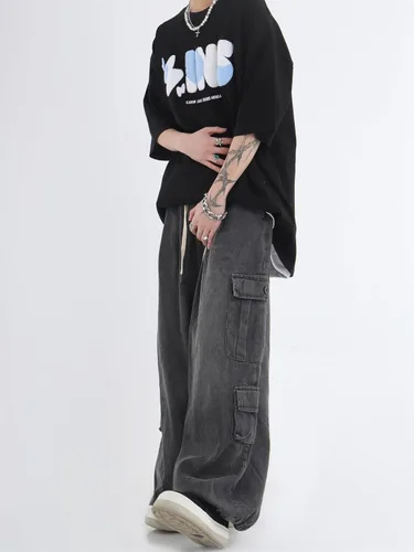 Vista 4 de Grunge Pantalones holgados Y2K Emo Alt Cargo Pant Fairycore Demin Cloting Estético Jogger Pantalones deportivos Hiphop Tripp Streetwear