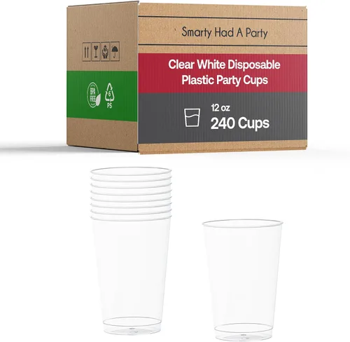 Vista 12 de Smarty Had A Party 240 vasos de plástico desechables de color negro transparente de 12 onzas, vasos de plástico para fiestas, eventos, bodas claro