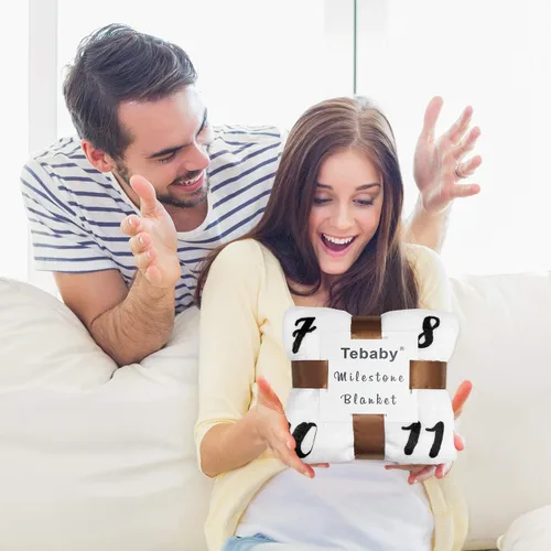 Vista 7 de Tebaby Manta mensual de hitos para bebé, manta de oso para recién nacido, unisex, neutro, regalo personalizado para ducha, decoración de habitación