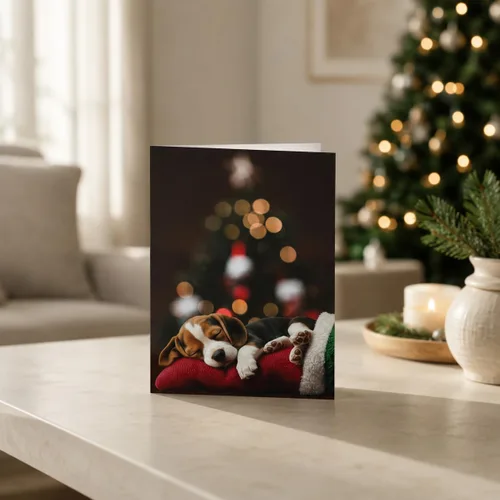 Vista 4 de Glory To Dog And To All A Good Night Sleepy Beagle Puppy - Juego de 12 tarjetas y sobres de Navidad